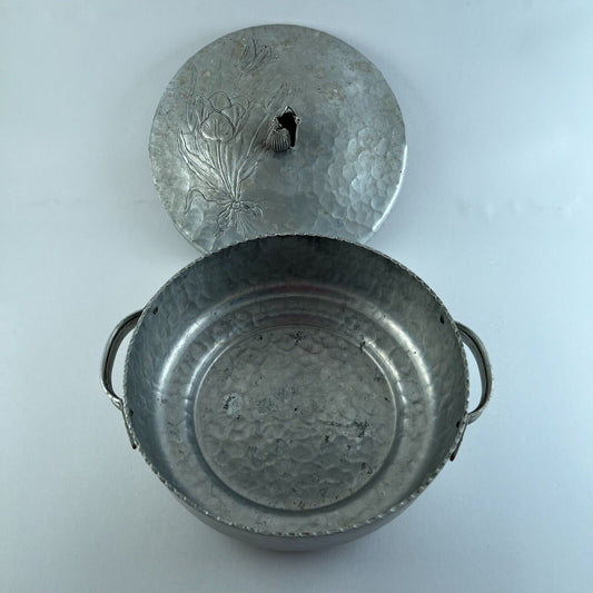 Bowl Hand Wrought By Rodney Kent Hammered Aluminum Tulip Topped Lid Dinnerware