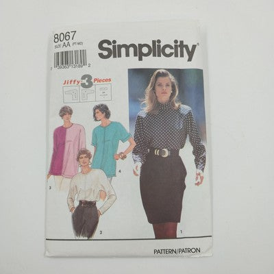 Simplicity 8067 Vintage Sewing Pattern 1992 Cut Misses Loose Fitting Top Size AA