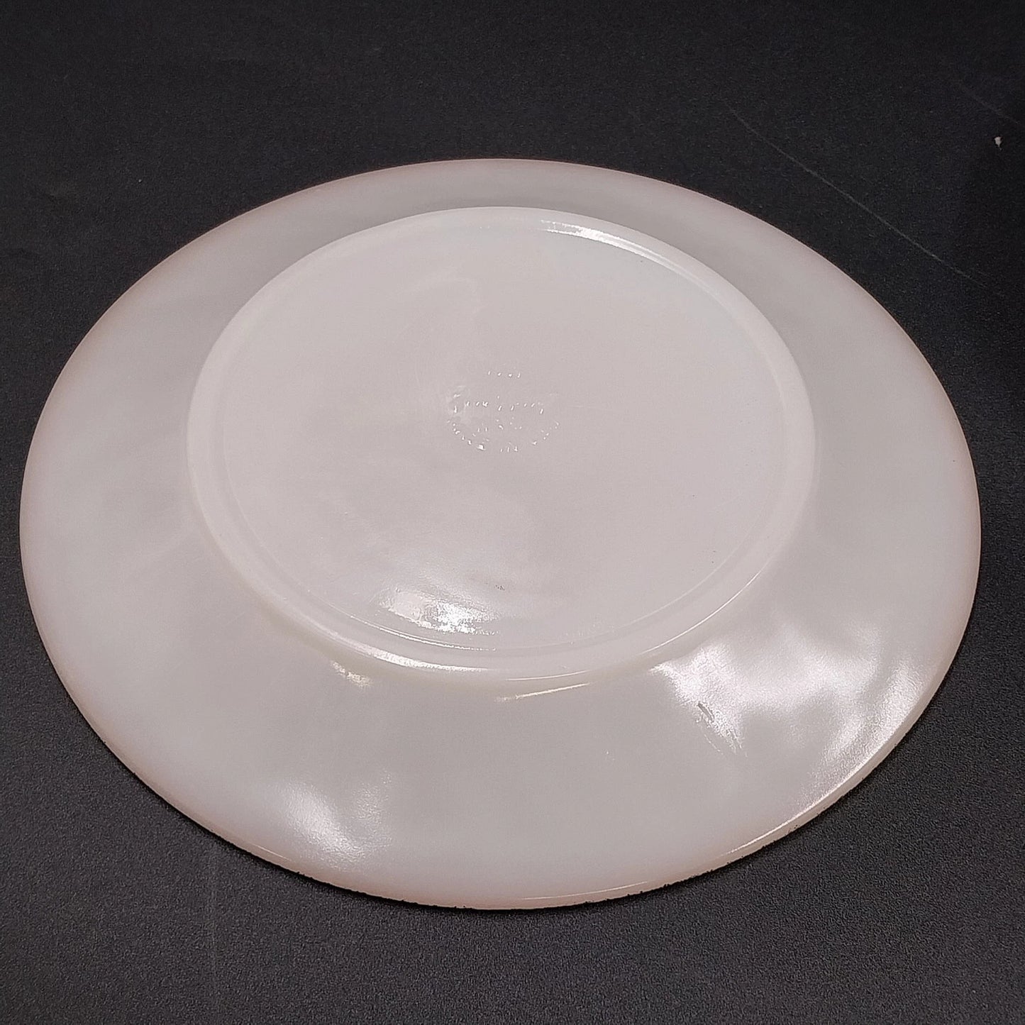4 Fire-King Anchor Hocking White Swirl Milk Glass Salad Plates Gold Trim USA Vtg