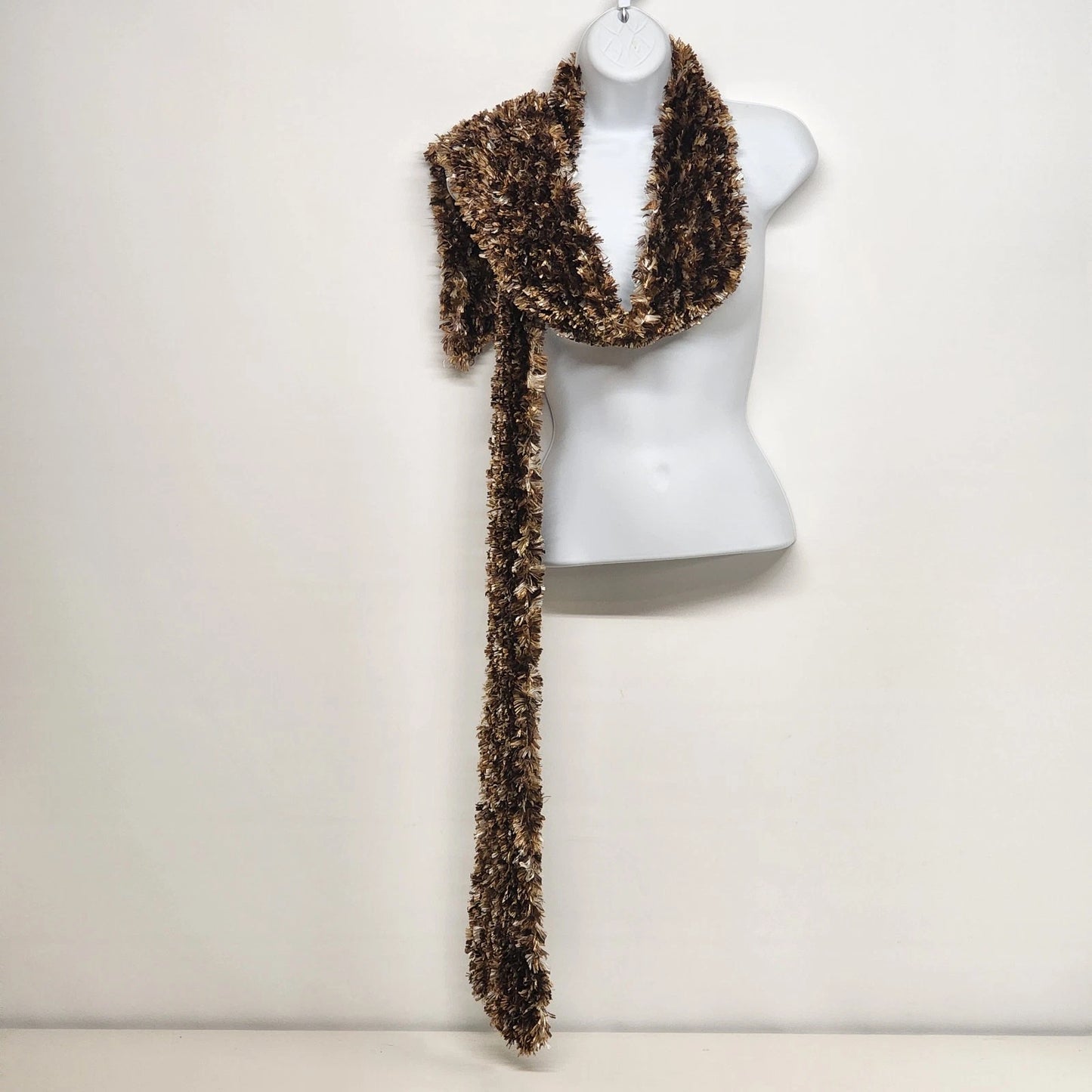 Soft Angel Hair Yarn Scarf Brown Tan Cejon Knit One Size 74" x 8" Women's China