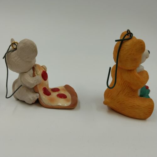 2 Hallmark Keepsake 1990 Christmas Ornaments PEPPERONI MOUSE Cinnamon Bear Vtg