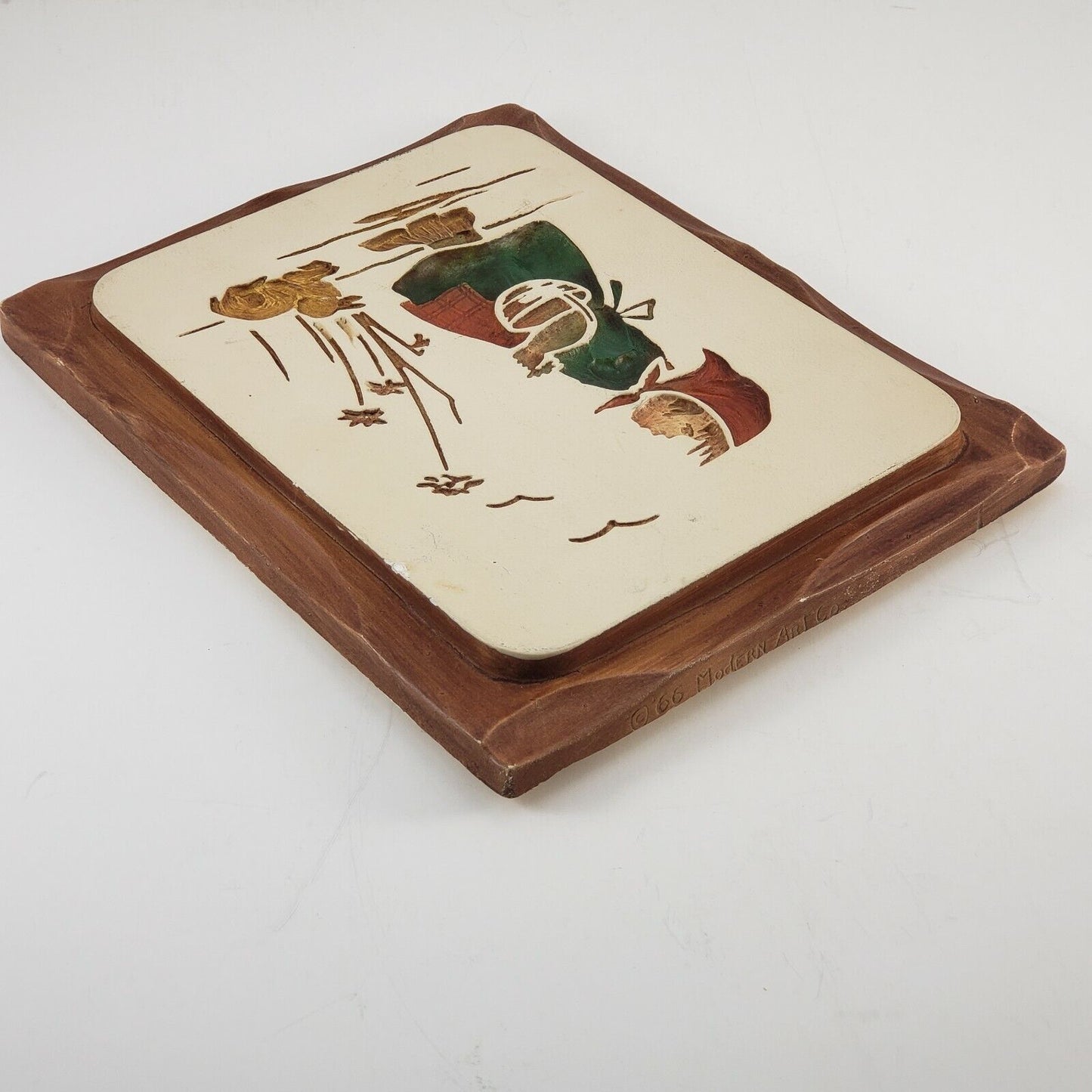 Vintage Boy Girl Chalk Ware Wall Plaques Modern Art Co 1966