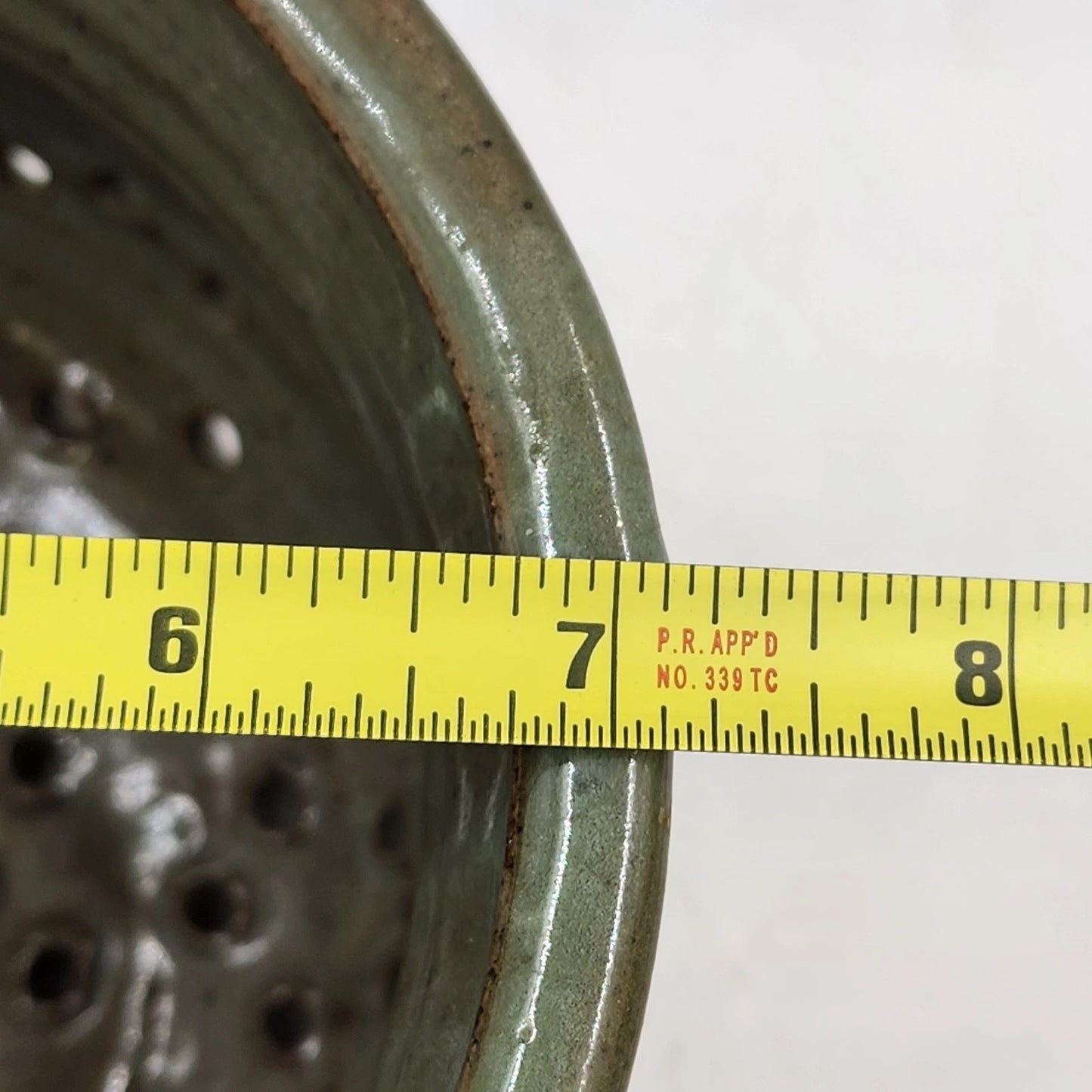 Handmade Pottery Berry Colander Strainer Green Studio Artisan Signed 7"