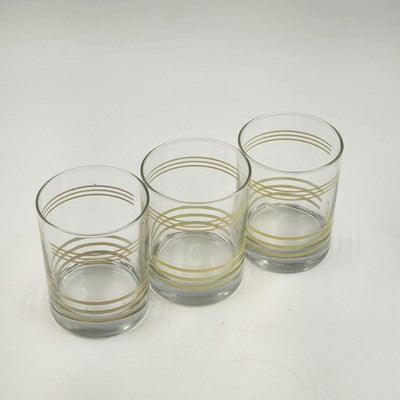 Set of 3 Fiesta Old Fashion Glasses with Culver Yellow Gold Striped Vintage 4"