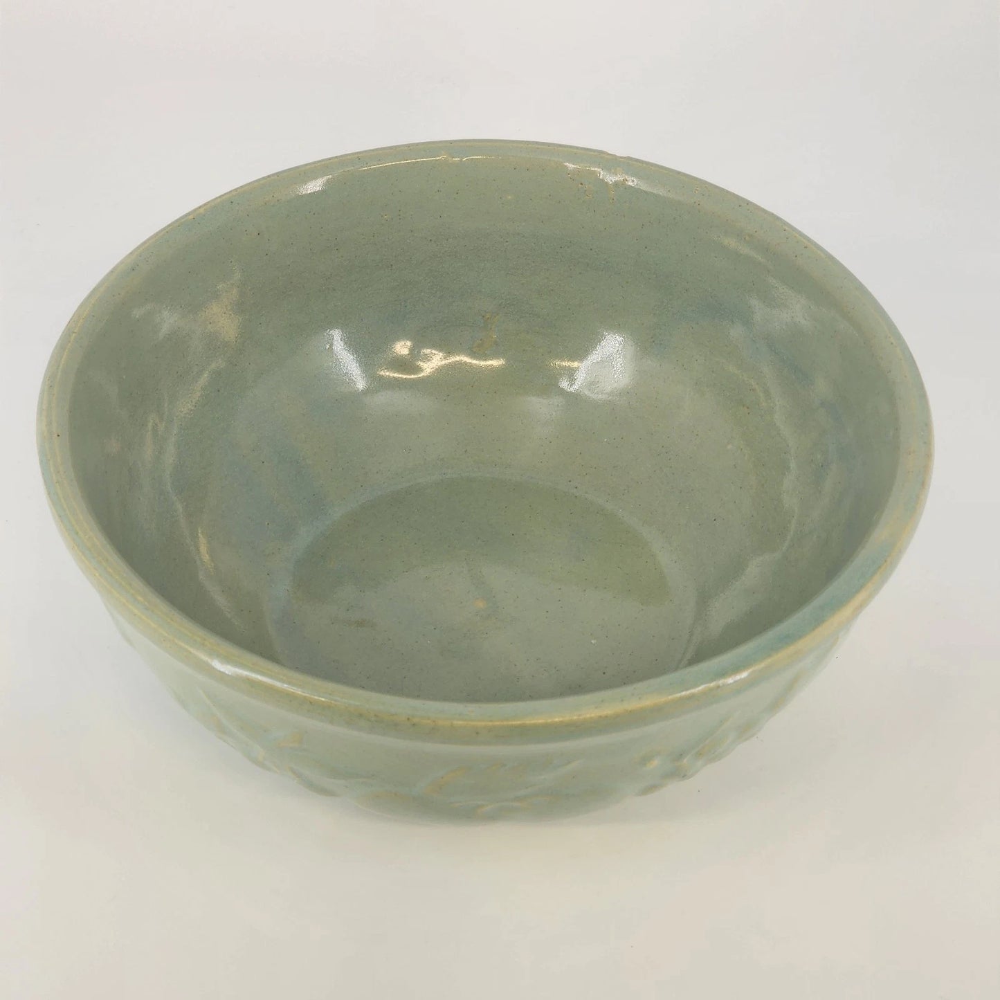 Stoneware Pottery Serving Bowl McCoy USA Seafoam Green Embossed Fruit Grapes 9"