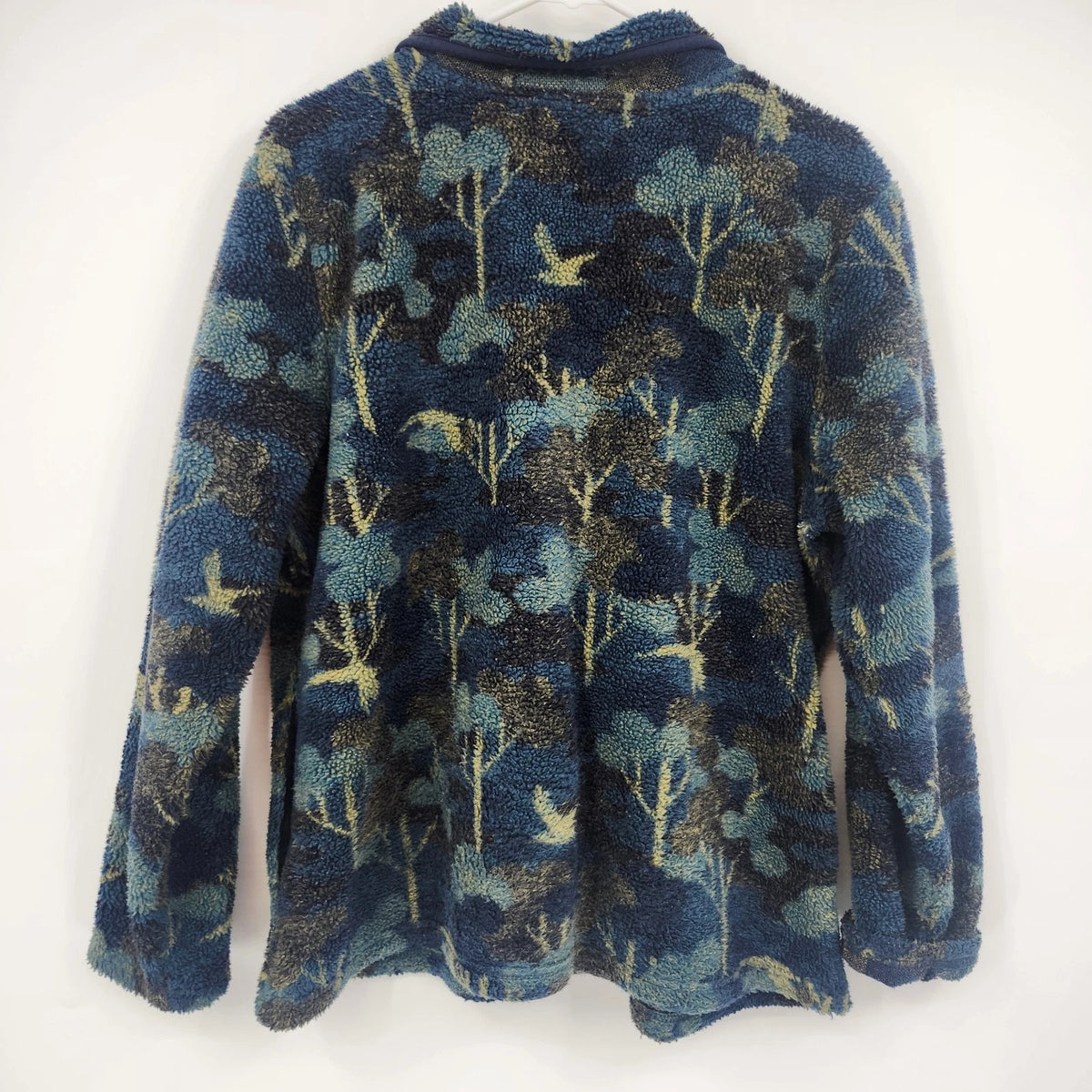 Christopher & Banks Women's Fleece Jacket XL Blue Floral Birds Nature Full Zip