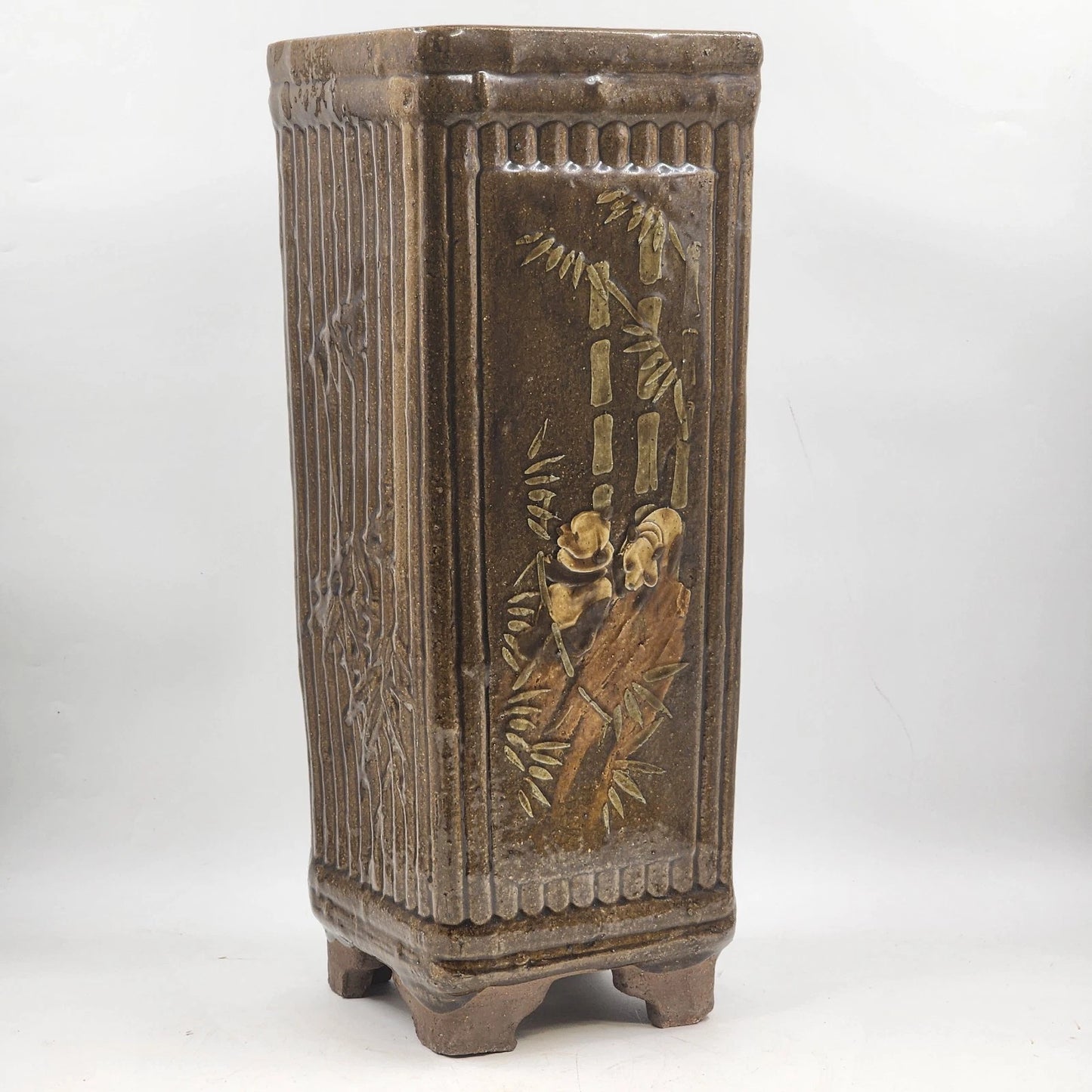 Terracotta Pottery Umbrella Stand 21" Tall Hand Painted Glazed Garden Planter