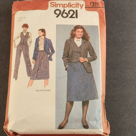 Simplicity 9621 Vintage Sewing Pattern Misses Pants Skirt and Jacket Size 12