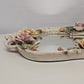 Large Capodimonte Porcelain Mirror Dresser Vanity Tray Roses Hour Glass Shape