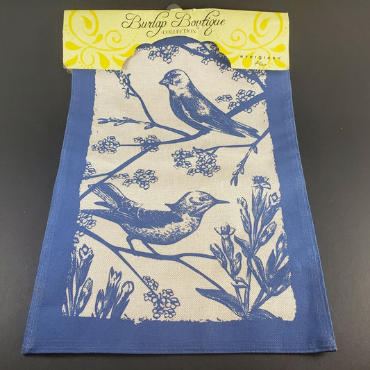 Burlap Boutique Outdoor Flag Mini Blue Birds Evergreen 18"x12" Decorator Garden