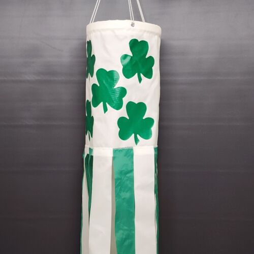 Shamrock Windsock Green on White 33" Long 5" Across 10" Lead St. Patrick's Day