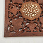 Hand Carved Wood Trivet 8" Square Gold Inlay Floral Leaves Design India Vintage