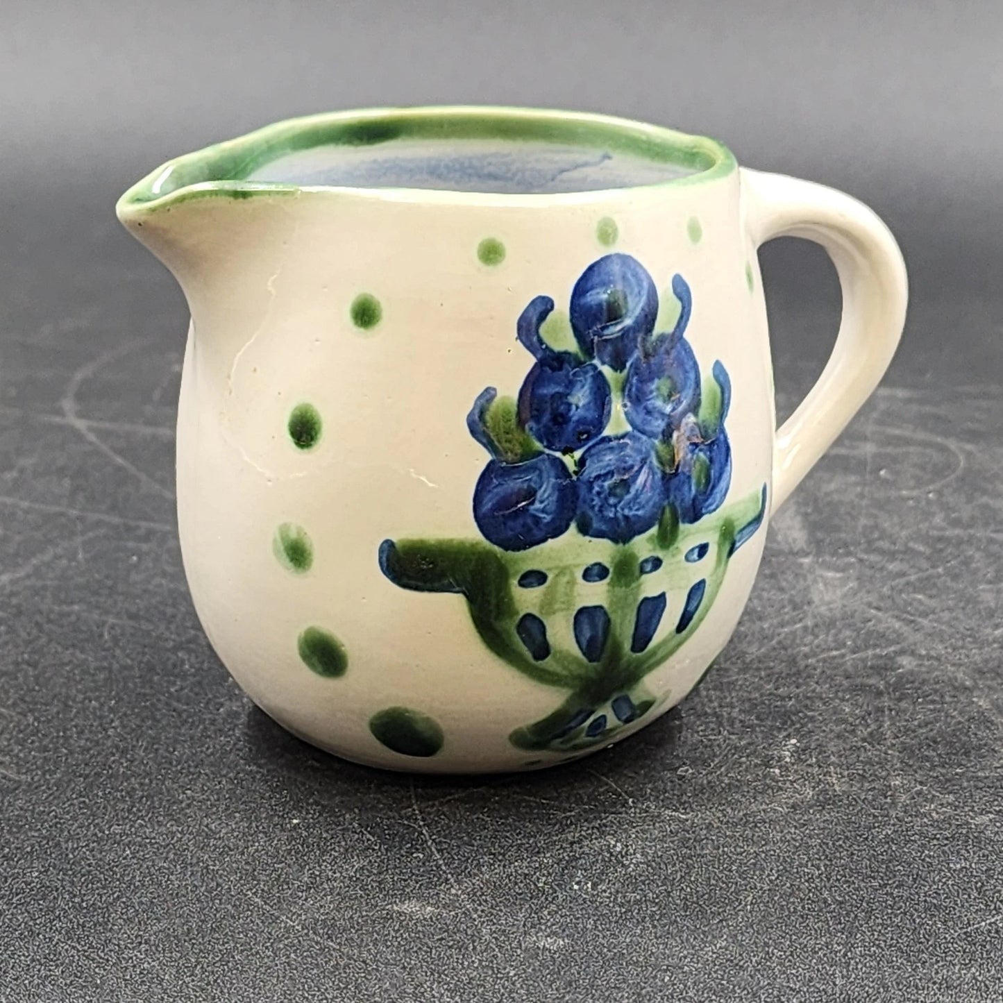 Hadley Pottery Oversize 12 oz Creamer 3.5" Blueberry Bouquet Hand-Painted Vtg