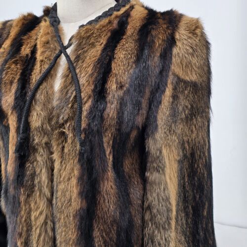 Racoon Fur Coat Small Lined Thigh Length Cape Sleeve Tie Close Hand Made No Tags