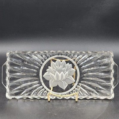 Stollen Platte Crystal Cake Plate Tray German Christmas Floral w Handles 14.25"