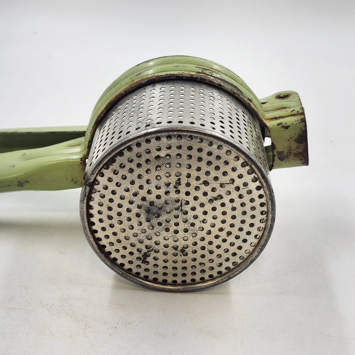 Green Metal Potato Ricer Masher Press 11.5 in Rustic Farmhouse Kitchen Vintage