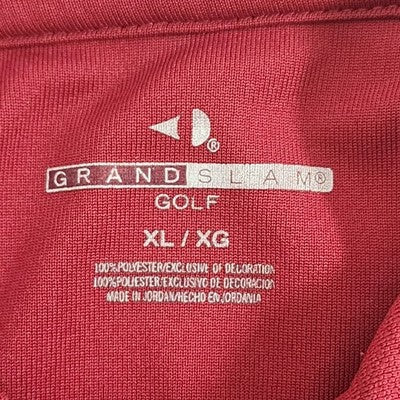 Grand Slam Golf Shirt Mens XL/XG Red Polo Black Pin Stripe Button 100% Polyester
