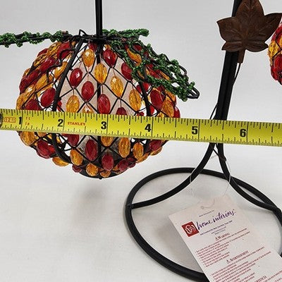 2 Beaded Pumpkin Tea Lite Holders Home Interiors w Free Standing Metal Stand NOS