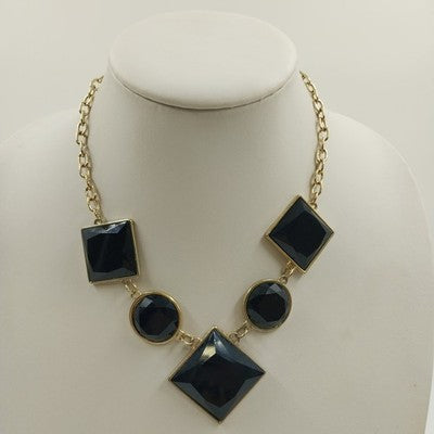 Jessica Simpson Chunky Black Faceted Square & Round in Gold Tone Chain Necklace