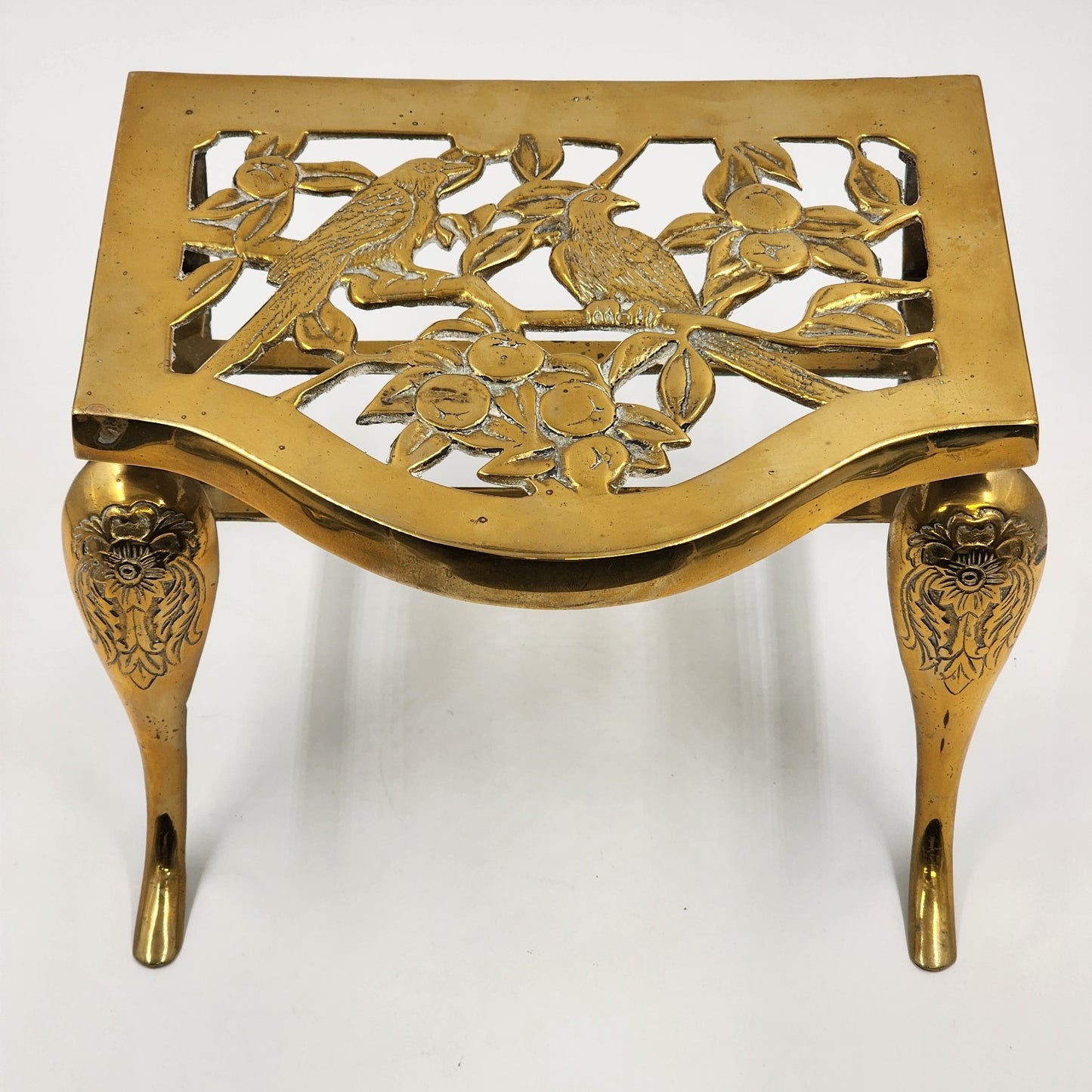 Brass Metal Gold Finish Footrest Fireplace Footman Stool Trivet Pot Warmer Stand