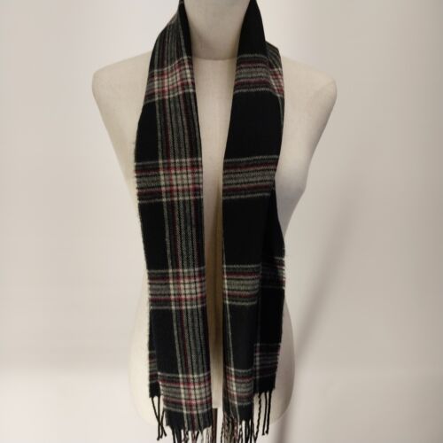 Black Red Gray Plaid Acrylic Neck Scarf 60"x10" Soft Fringe Unisex