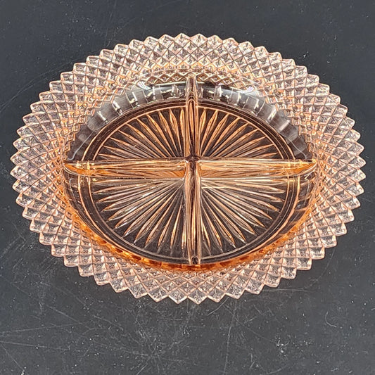 Pink Depression Glass Divided Grill Plate Anchor Hocking Miss America 9" Vintage
