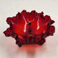 Fenton Ruby Red Glass Bowl 8" Wide Leaf Flowers Footed Dish Ruffled Edge