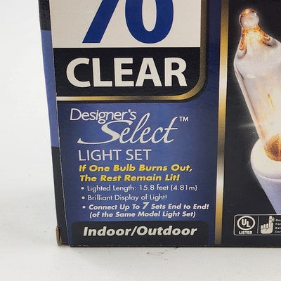 Holiday Season 70 Clear White Wire Light Set 16' Indoor/Outdoor