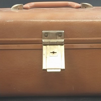 Brown Naugahyde Overnight Train Makeup Case 12" Mirror Liner Water Damage 1950s