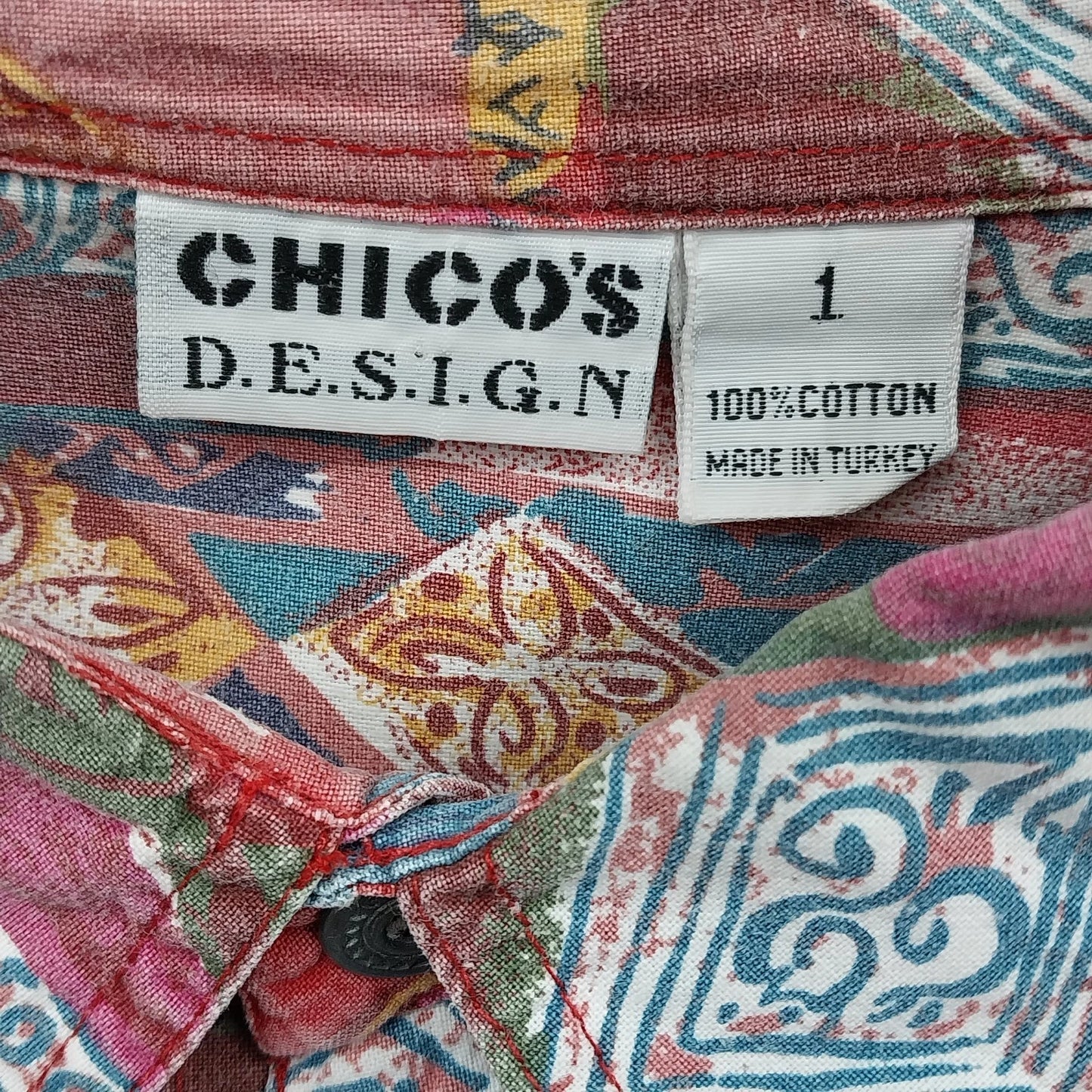 Vintage Chicos Design Geometric Button Up Shirt Womens Size 1