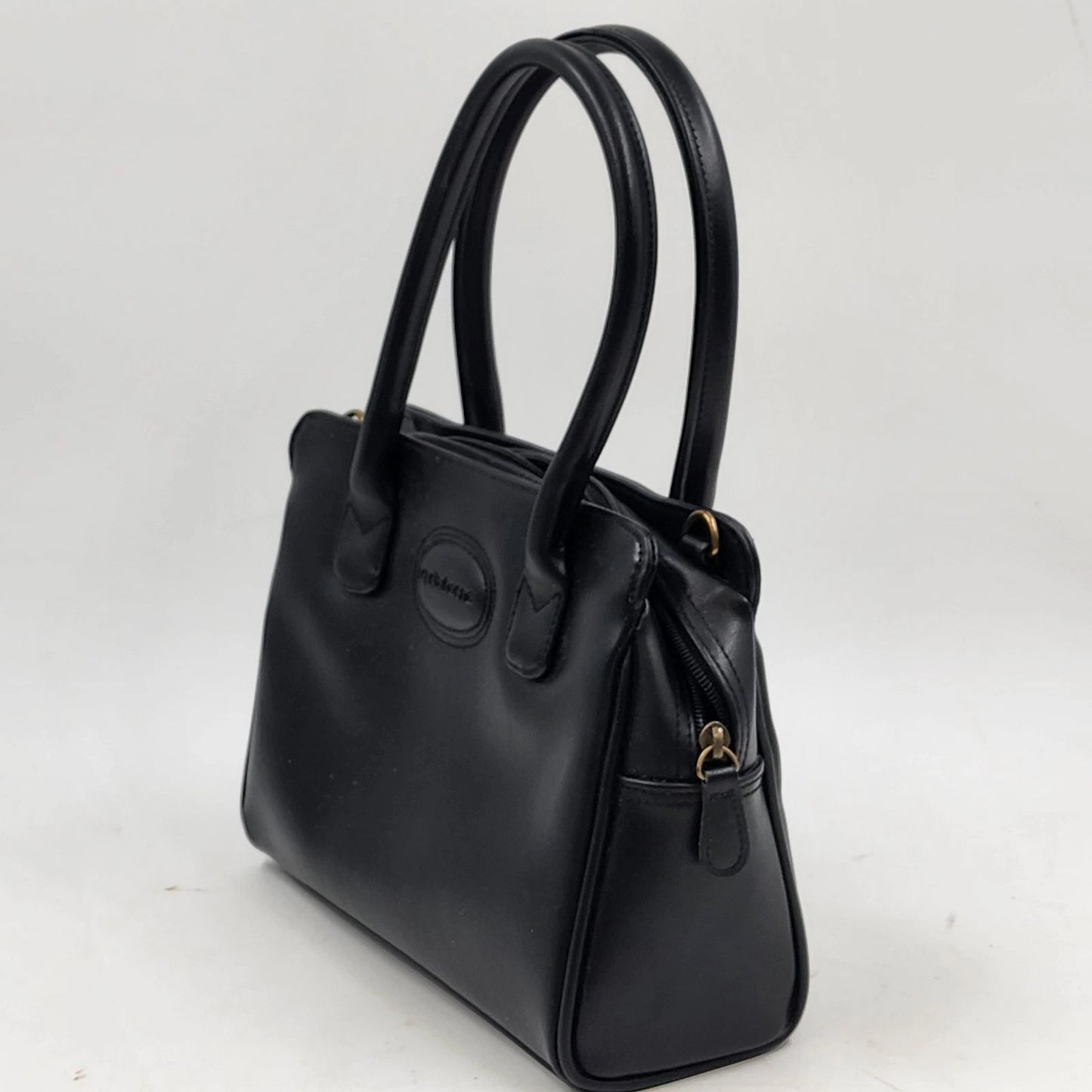 Liz Claiborne Black Faux Leather Satchel Handbag Classic Top Handle Purse Vtg