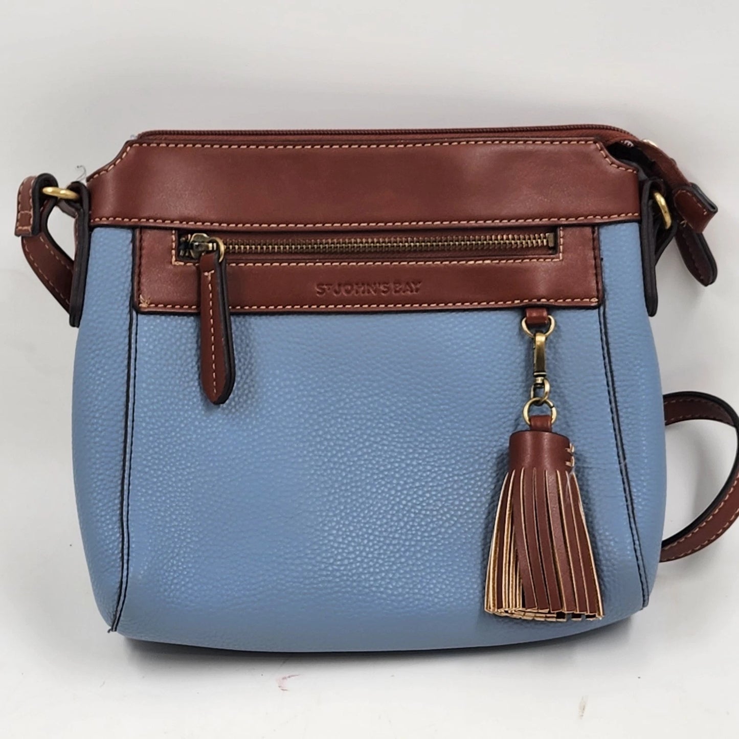 St John's Bay Blue & Brown Crossbody Shoulder Bag Faux Leather Handbag Classic