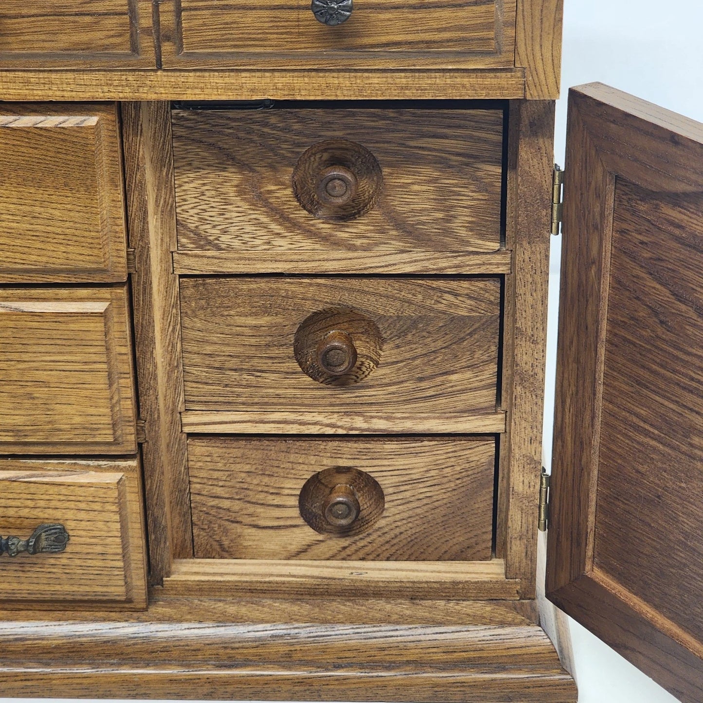 Prestige Wood Jewelry Box Cabinet 11 Drawer Louvered Doors Felt Lined 17"