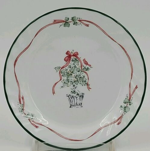 10 Corelle Callaway Holiday Ivy Salad Dessert Plates Swirl Green Trim 7.25"d EUC