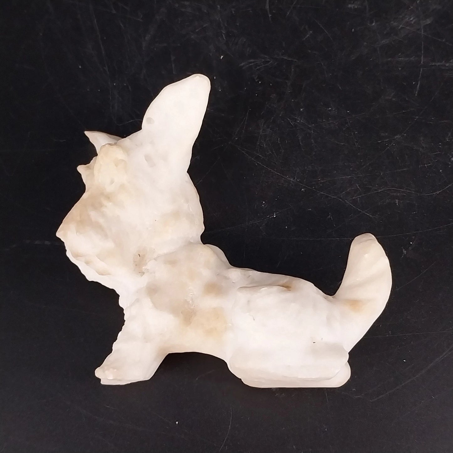 Hand Carved Stone Scottish Terrier Figurine White Scotty Dog 4.5" Animal