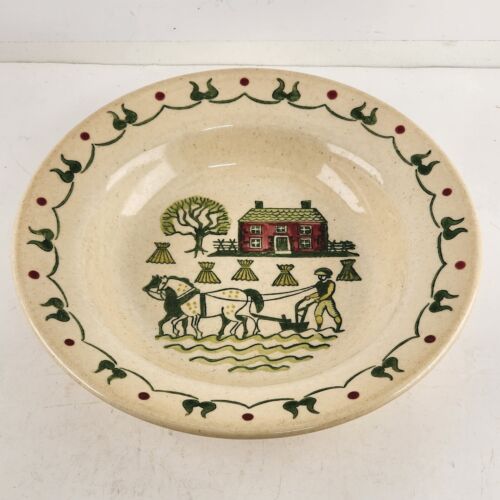 Poppytrail Homestead Provincial Rim Cereal Bowl 8.5" Metlox Tan Colonial Scene