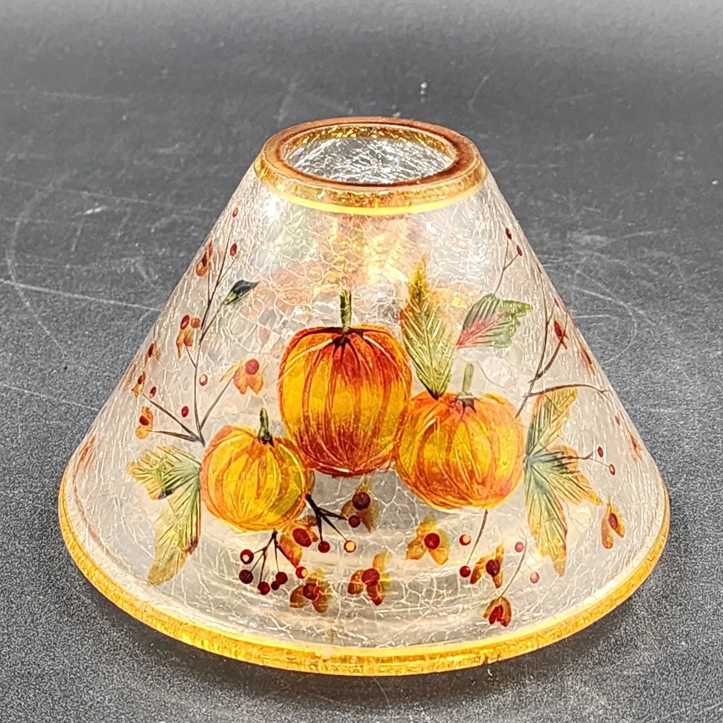 Yankee Candle Large Jar Shade Crackle Glass Pumpkin & Autumn Leaves Fall Holiday