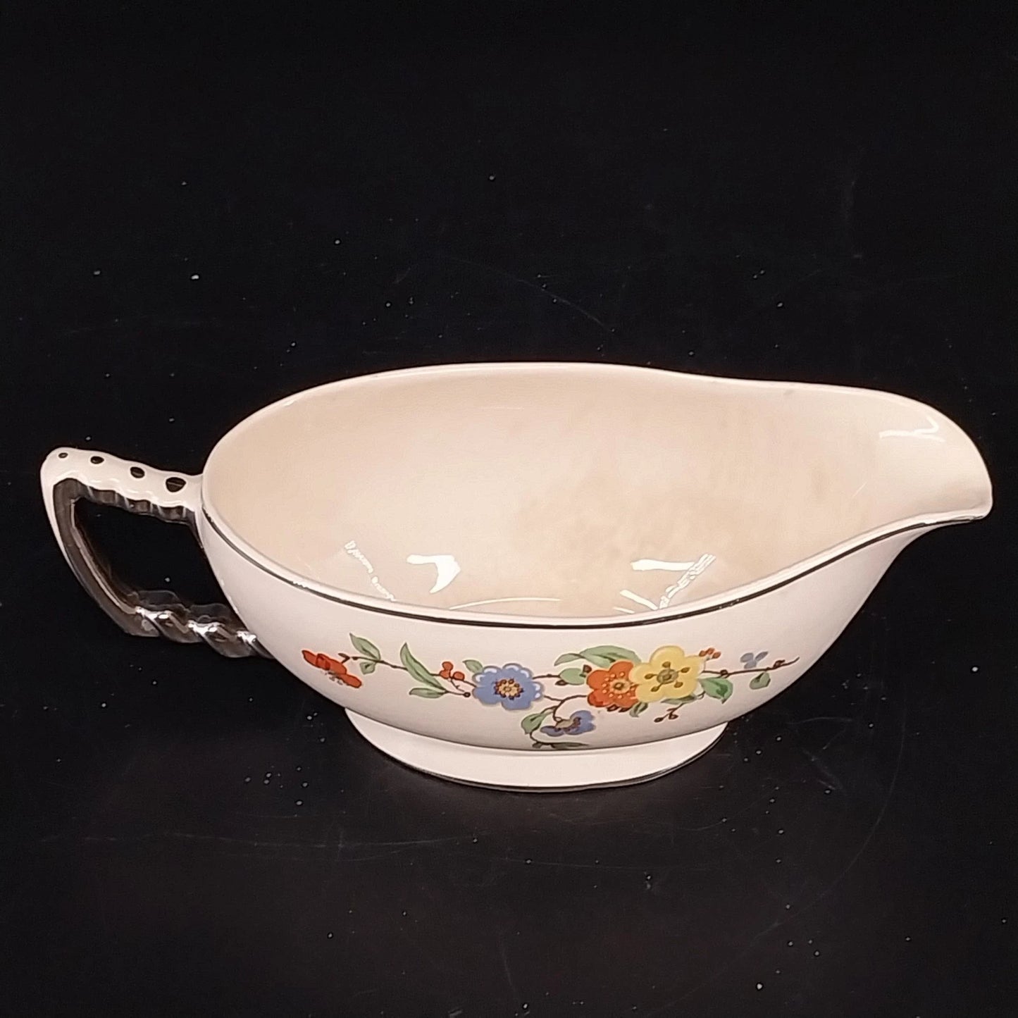 Vintage Leigh Ware Springtime Gravy Boat Gold Gilt Floral