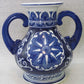 Blue and White Pottery Jar Decorative Piece with Two Handles & Lid