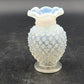 Fenton Moonstone Hobnail Clear White Opalescent Bud Vase 3.75" Ruffle Edge Vtg