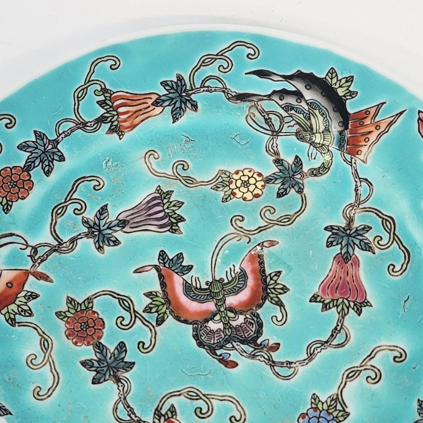 Antique Chinese Celadon Porcelain Plate 7 Inch Teal Glaze Dish