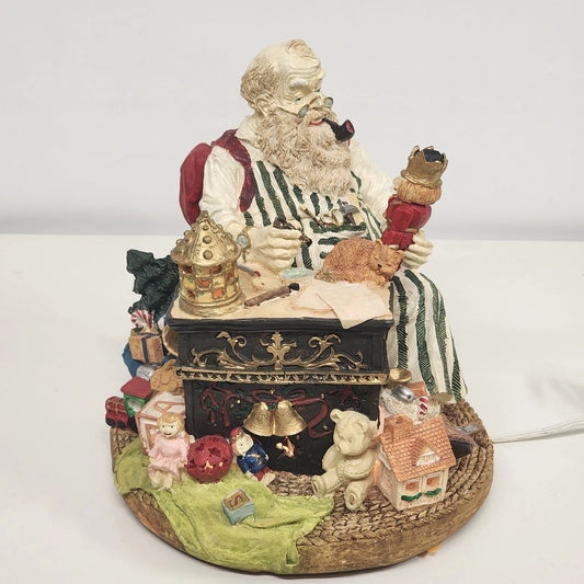 Granduer Noel Santa Claus Figure Light-Up Wind-Up Musical Jingle Bells Polyresin