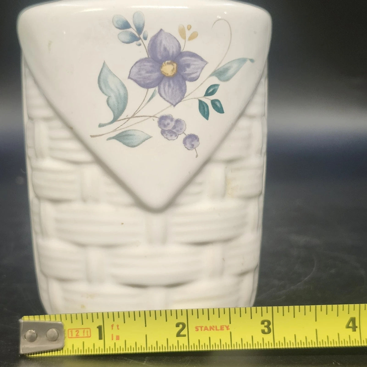 Pfaltzgraff April Soap Lotion Pump Dispenser 6.5" Ceramic Floral Basketweave Vtg