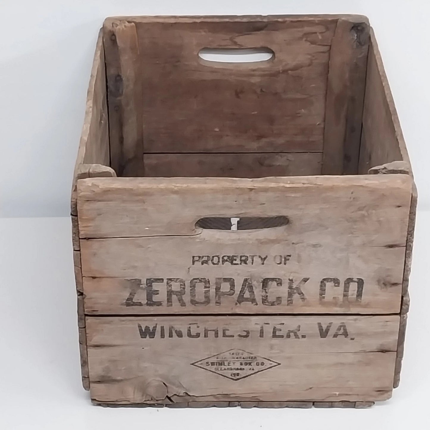 Zeropack Wooden Crate Winchester VA Advertising Storage Box Vintage 18x15x12