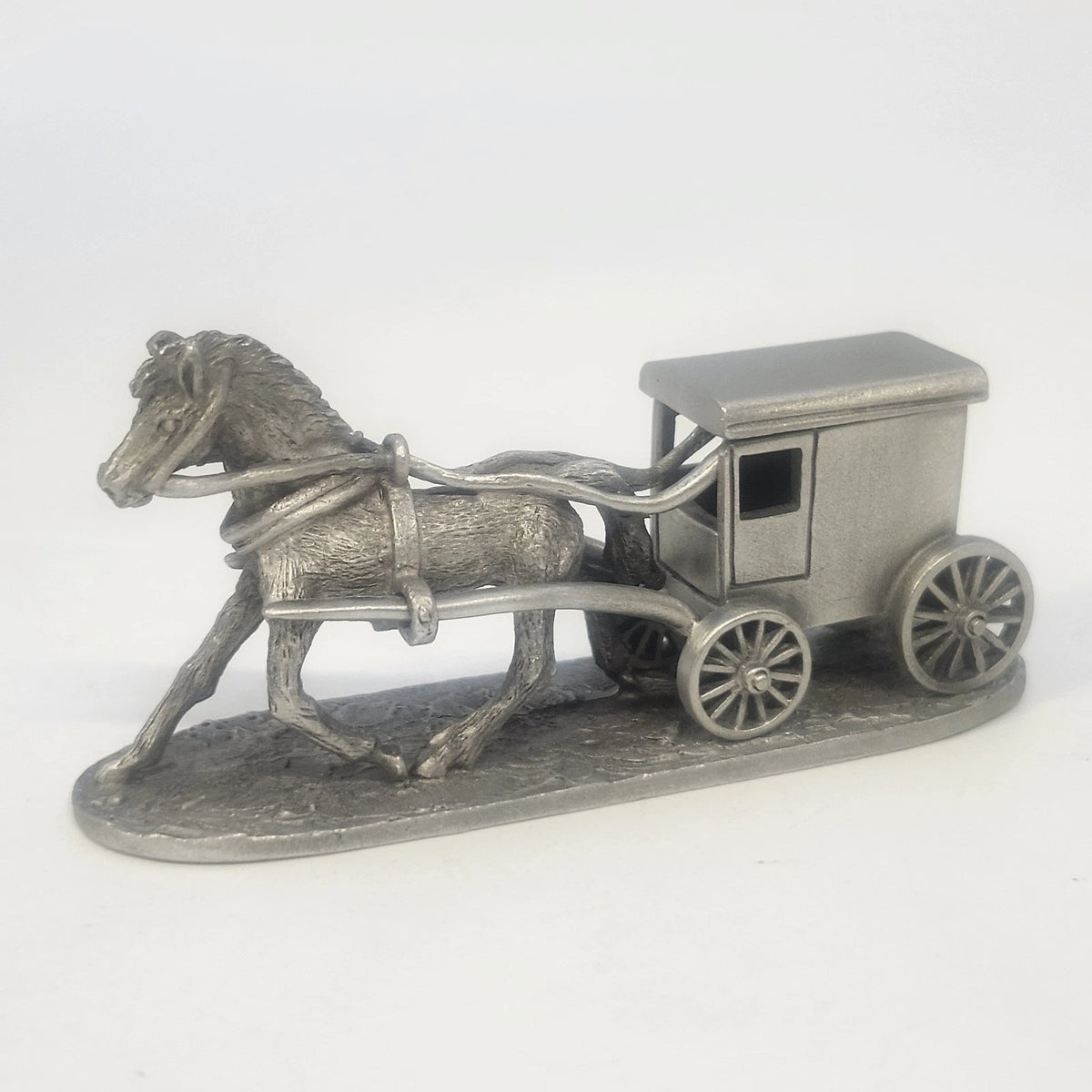 Spoontiques PP643 Horse & Buggy Pewter Figurine Amish Carriage Gray 1986 Vtg