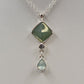 Avon Silver Tone Chain Opaque Green Gemstone Pendant 10" Necklace Lobster Clasp