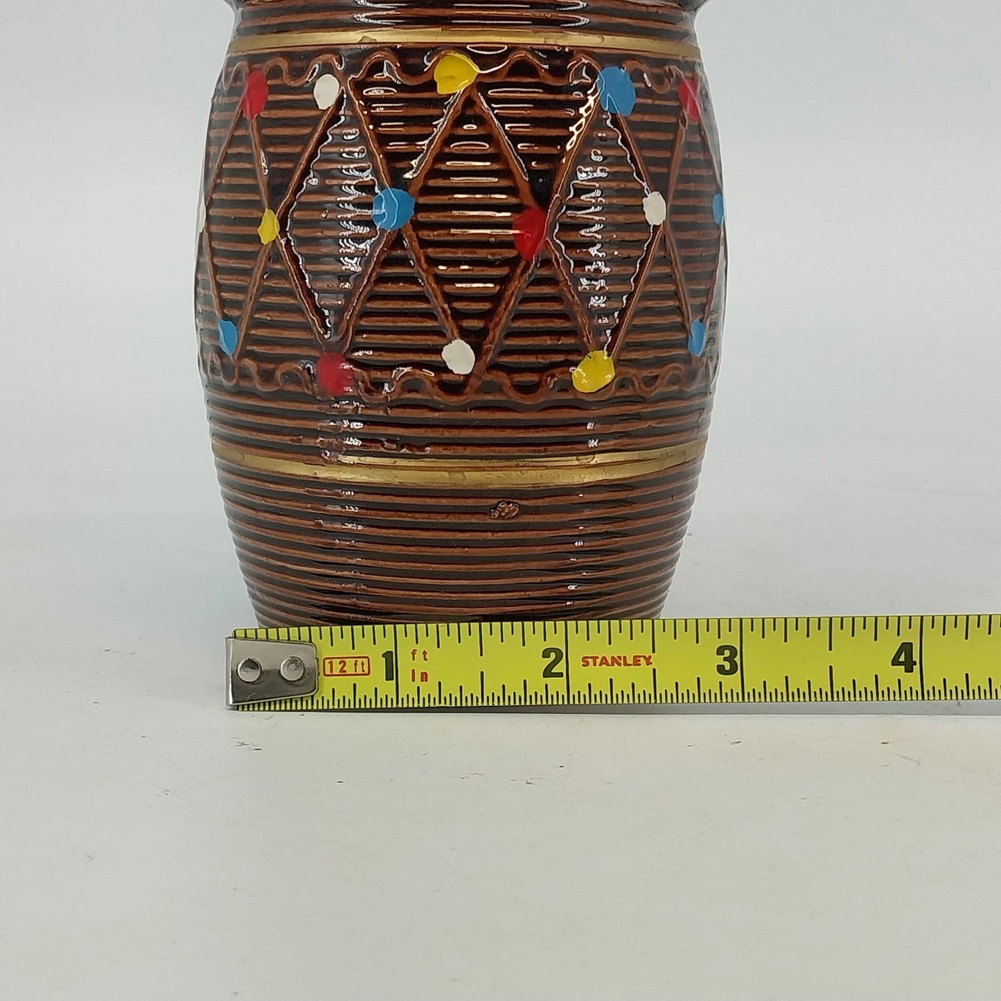 Japanese Brown Rickshaw Decanter Saki Shot Stopper Ceramic Hand Painted Barware