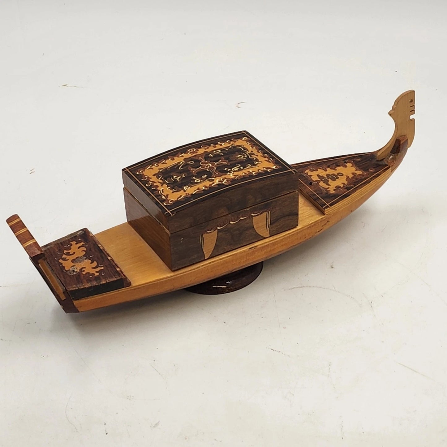 Wood Inlaid Gondola Ship Figurine Marquetry 13" Nautical Switzerland No Music