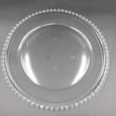 Jay Imports Serving Platter Plate 13" Round Beads Edge Clear Glass Vintage China