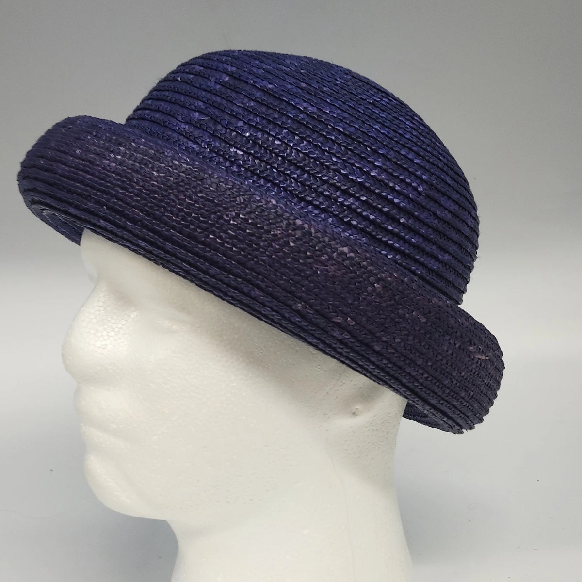 Purple Straw Bowler Cloche Hat Women's One Size Rolled Brim Summer Sun Hat